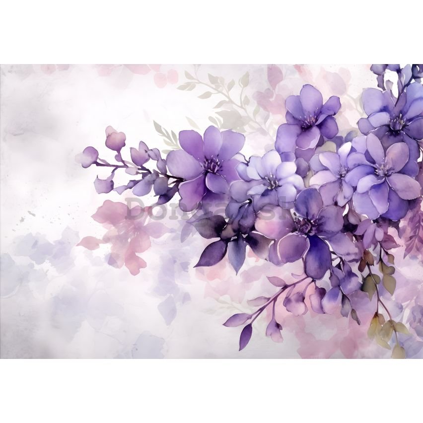 Fototapeta vliesová: Violet Romantic Painted Flowers - 104x70,5 cm