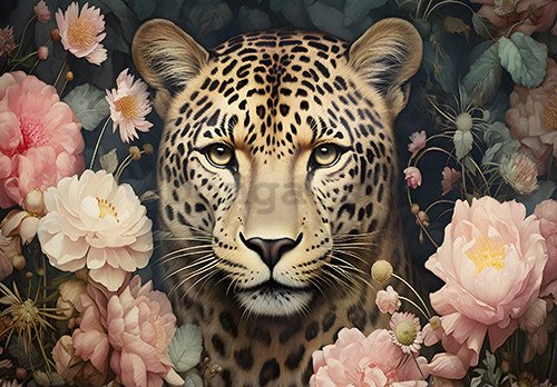Fototapeta vliesová: Jaguar Flowers - 104x70,5 cm