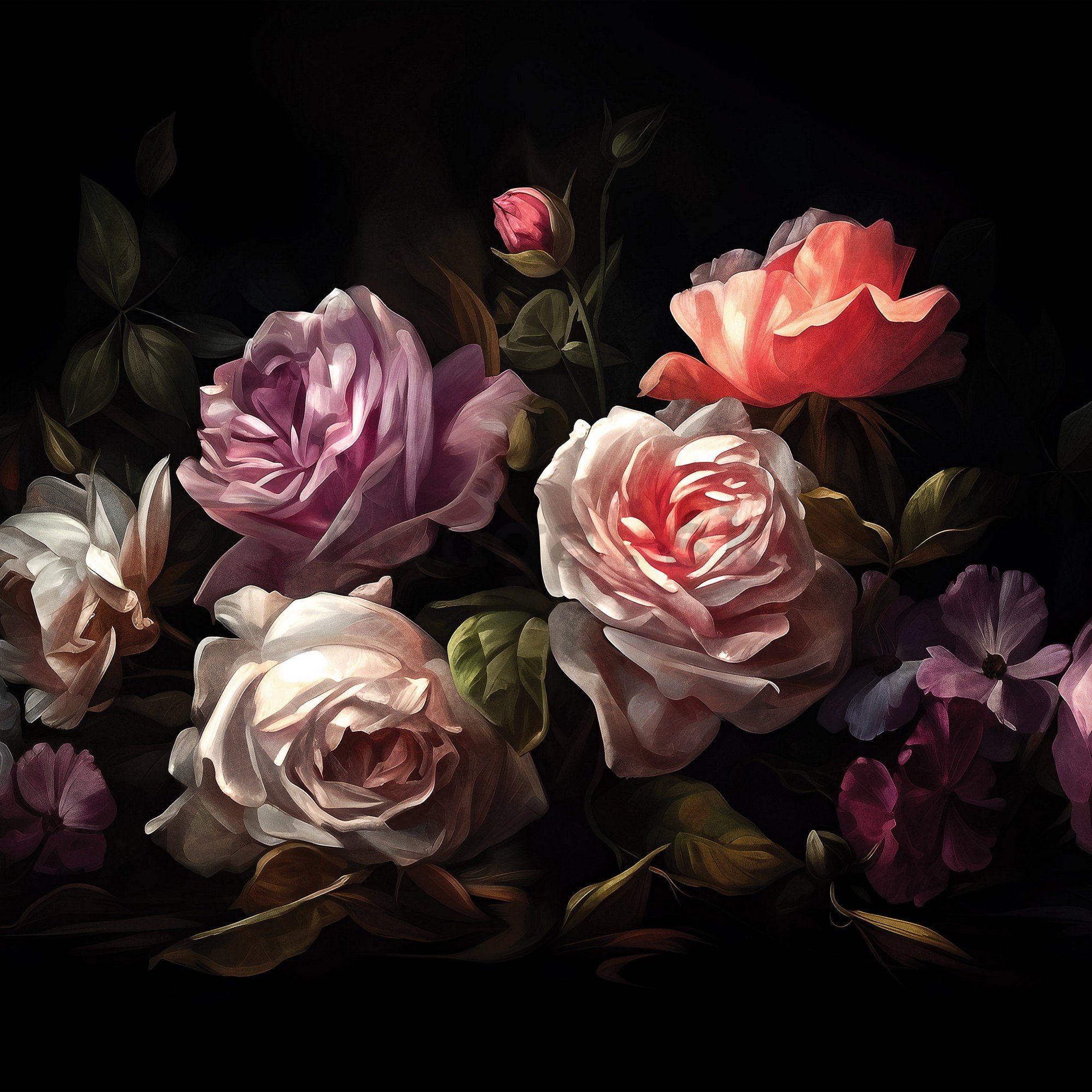 Fototapeta vliesová: Art painting flowers roses - 208x146 cm