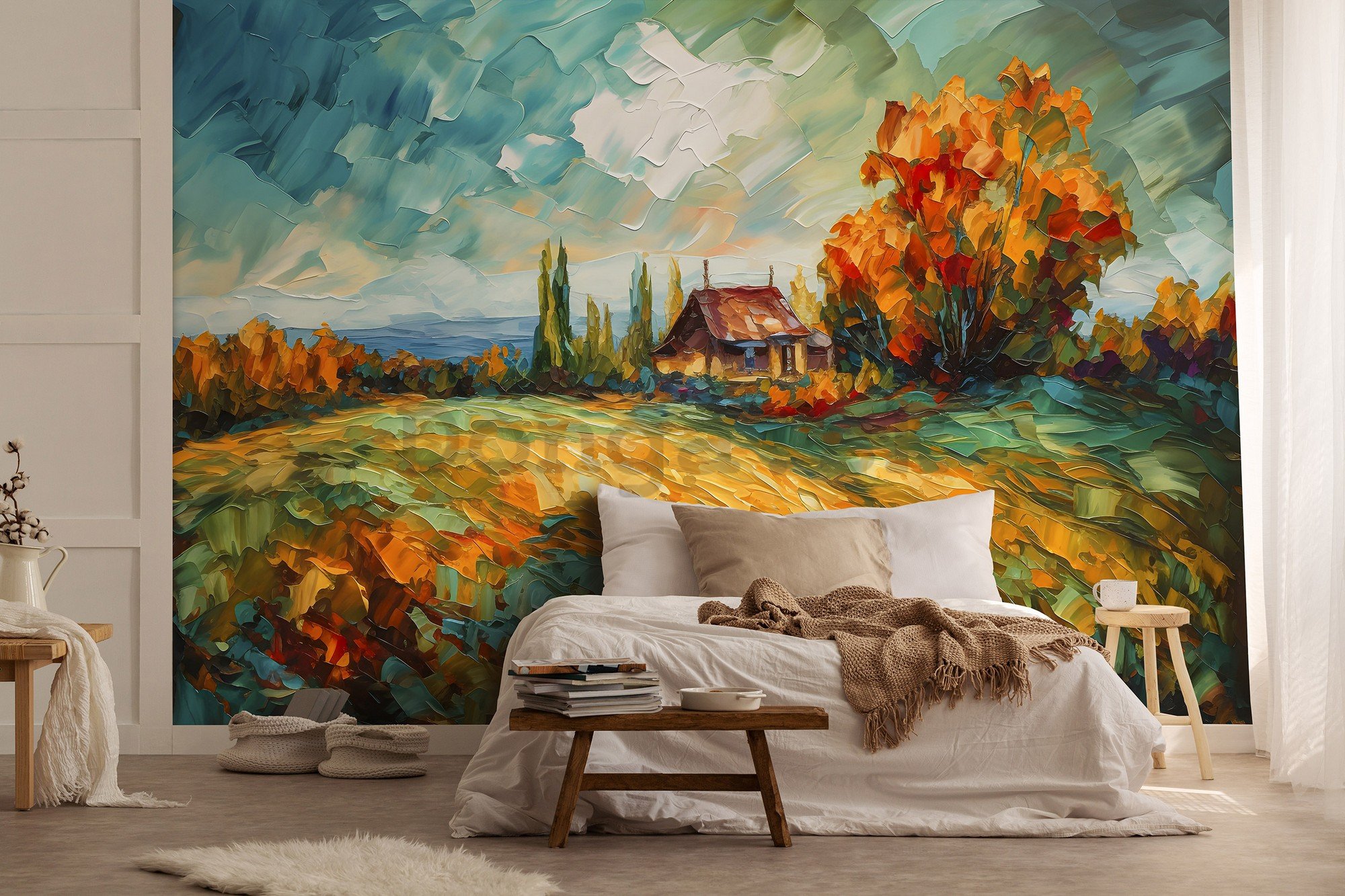 Fototapeta vliesová: Lanscape oil-colour painting nature - 208x146 cm