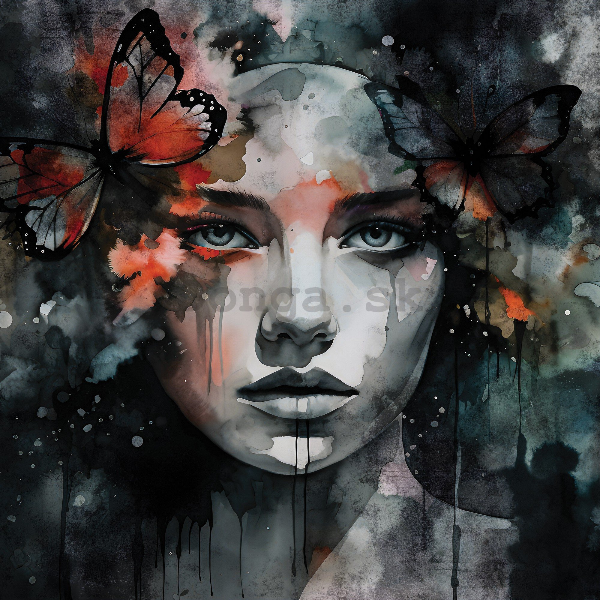 Fototapeta vliesová: Art watercolour woman butterfly - 208x146 cm