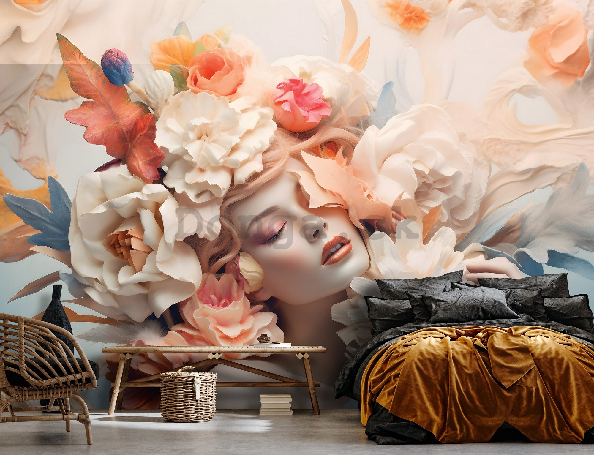 Fototapeta vliesová: Woman flowers pastel elegance - 208x146 cm