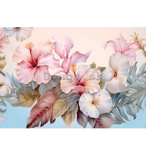 Fototapeta vliesová: Nature flowers hibiscus painting - 208x146 cm