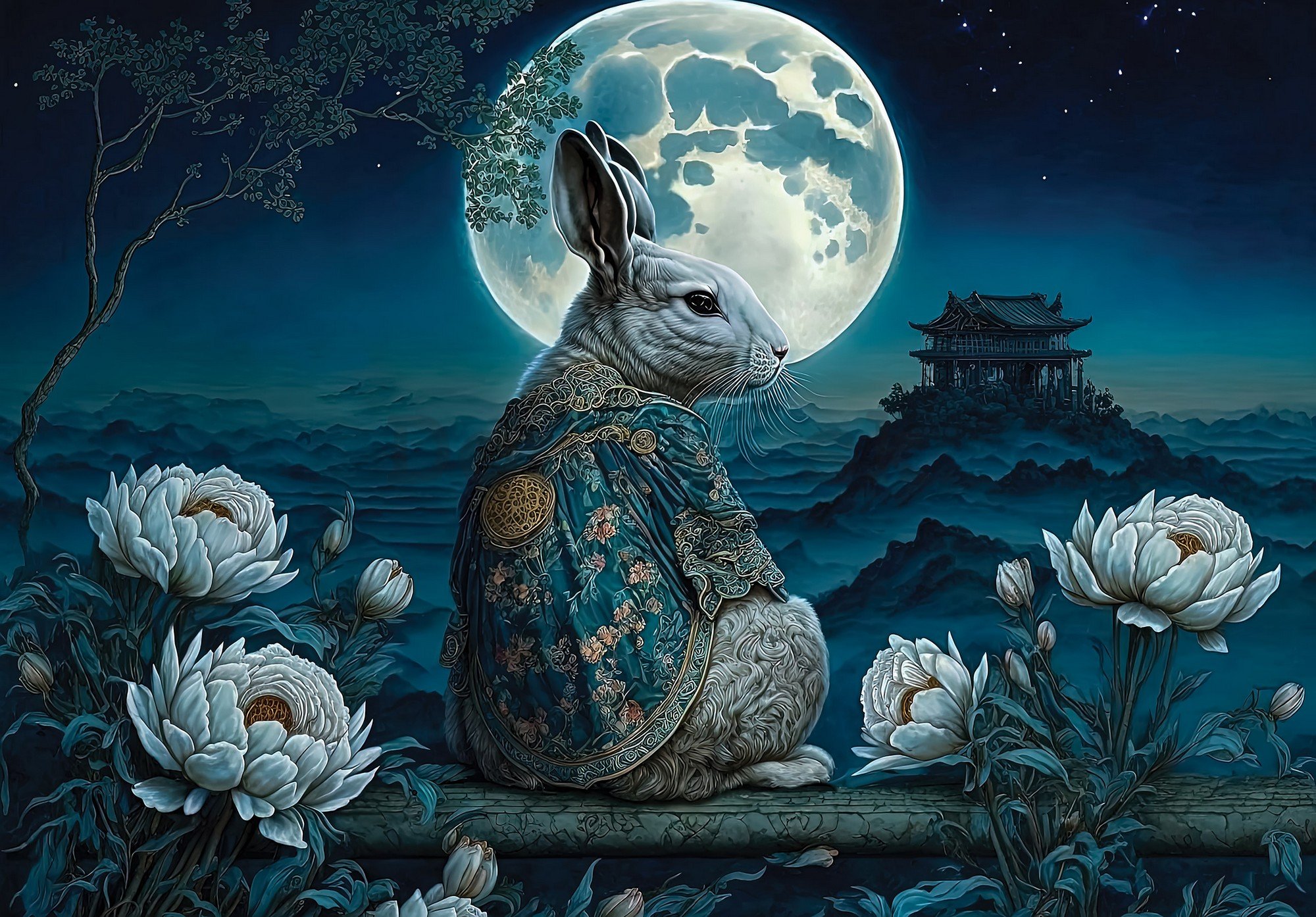 Fototapeta vliesová: Art Orient rabbit moon - 208x146 cm