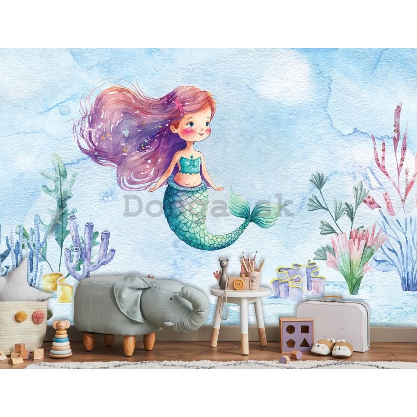 Fototapeta vliesová: For kids mermaid watercolour - 208x146 cm