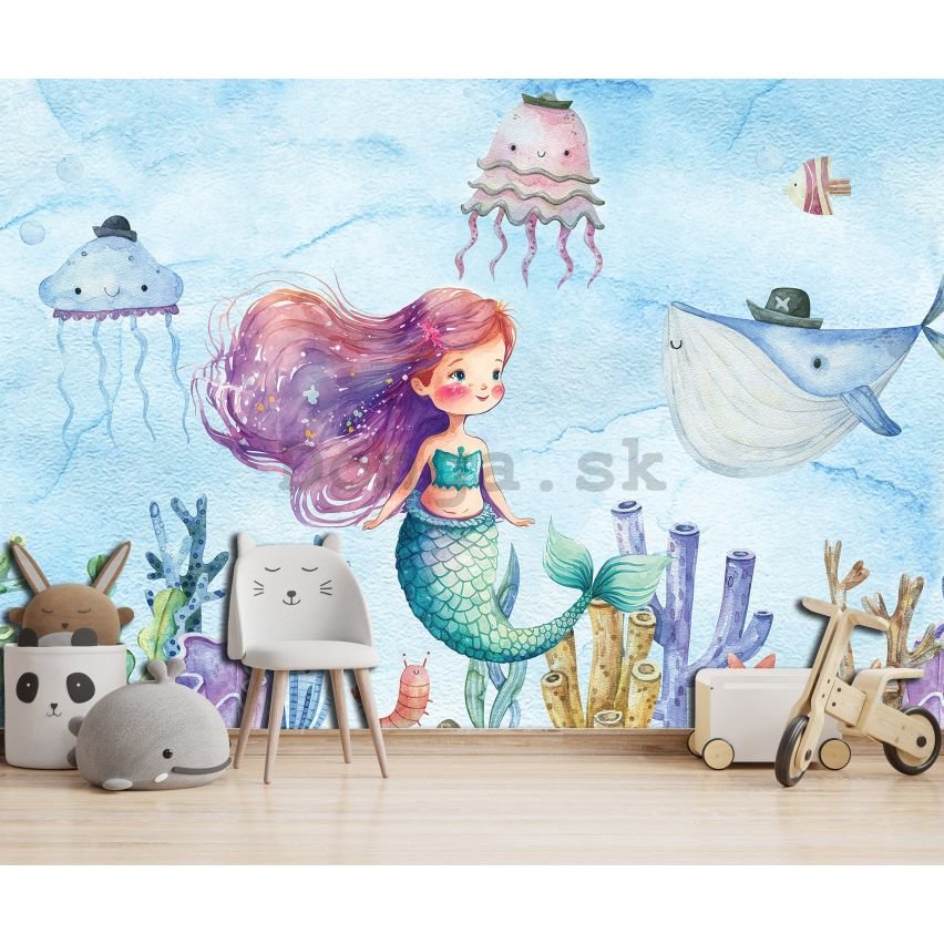 Fototapeta vliesová: For kids mermaid watercolour (1) - 208x146 cm