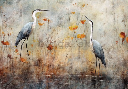 Fototapeta vliesová: Art Abstract Birds Herons - 208x146 cm
