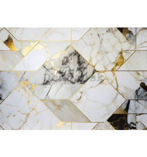 Fototapeta vliesová: Imitation marble gold geometry - 312x219cm