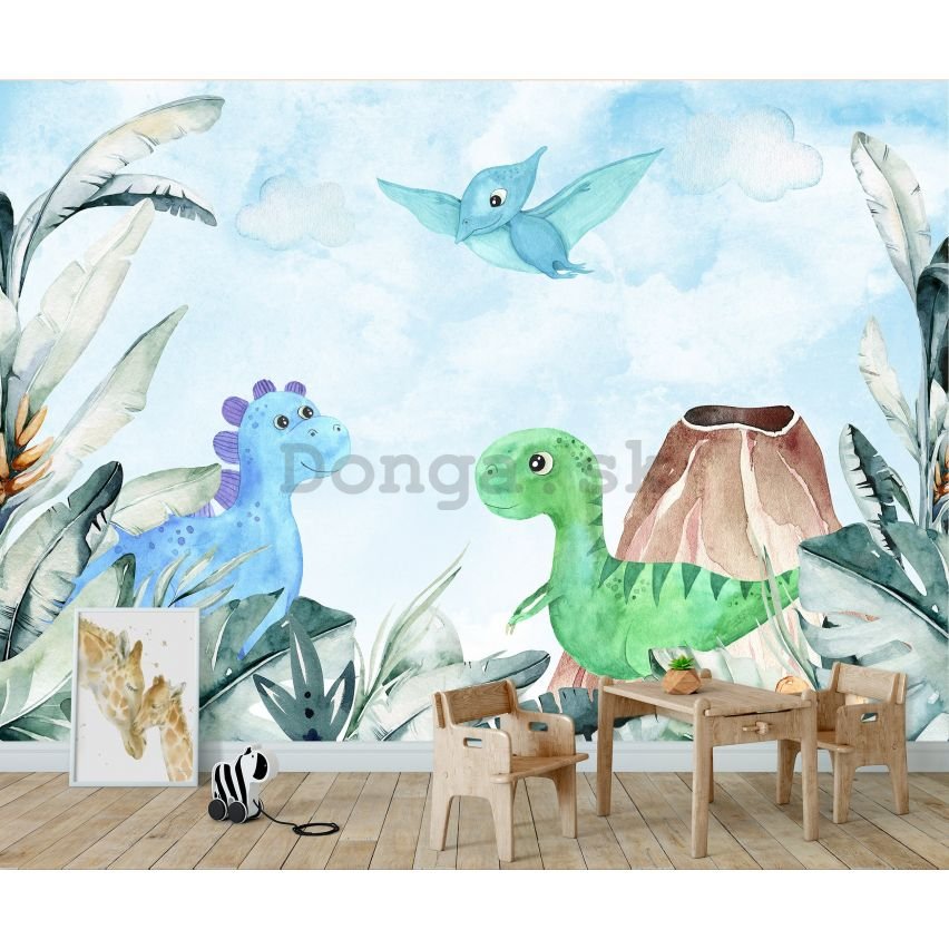 Fototapeta vliesová: For kids dinosaurs watercolour - 312x219cm