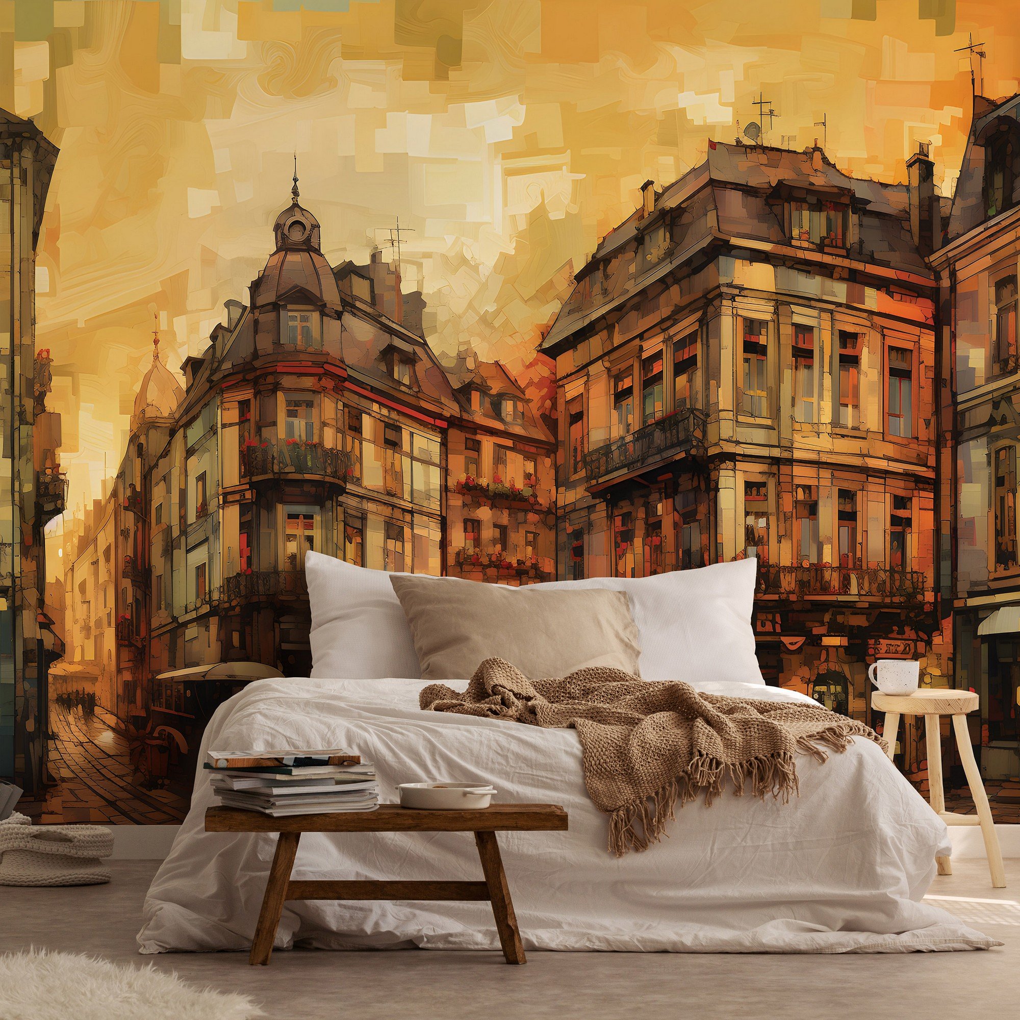 Fototapeta vliesová: City architecture oil-colours painting - 416x254 cm