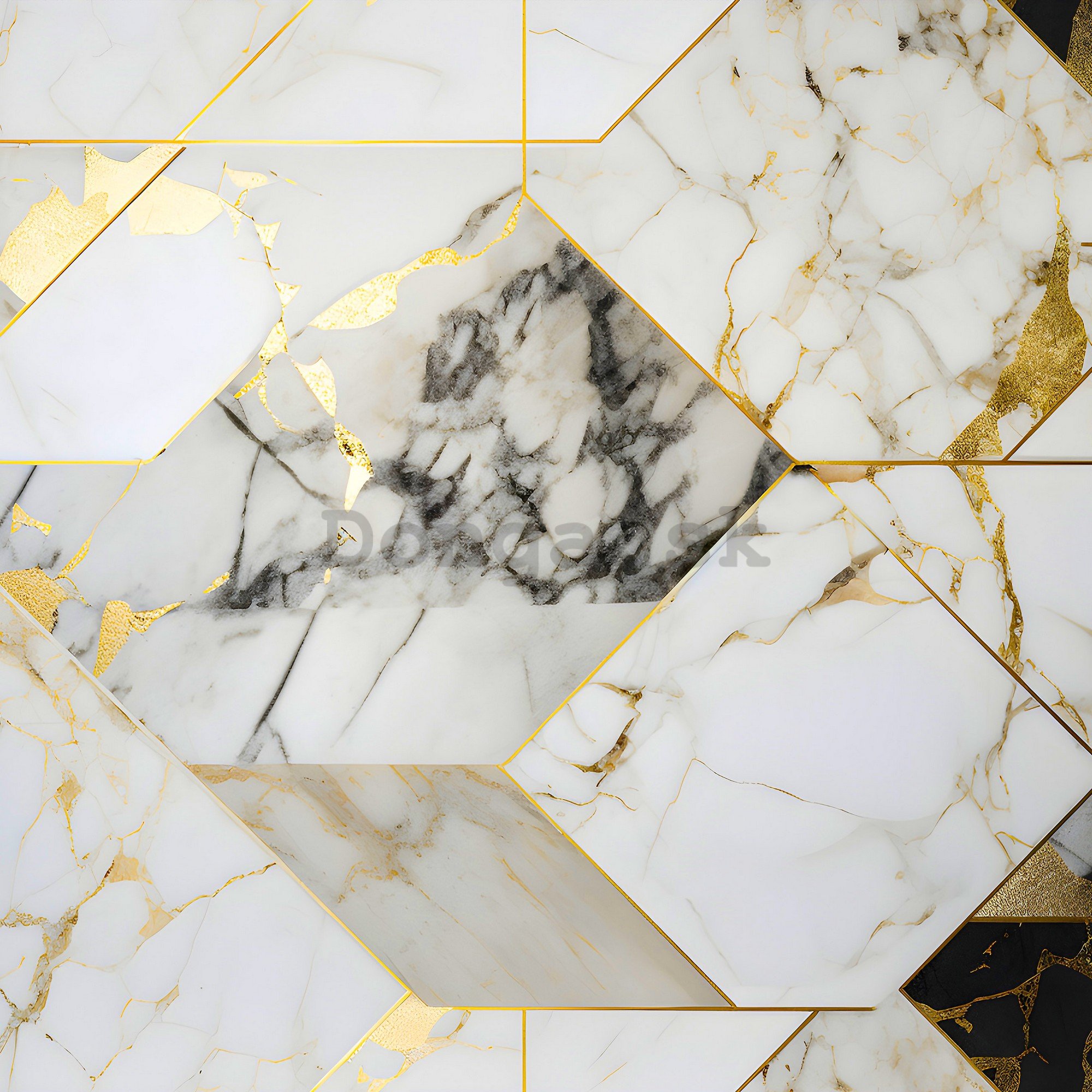 Fototapeta vliesová: Imitation marble gold geometry - 416x254 cm