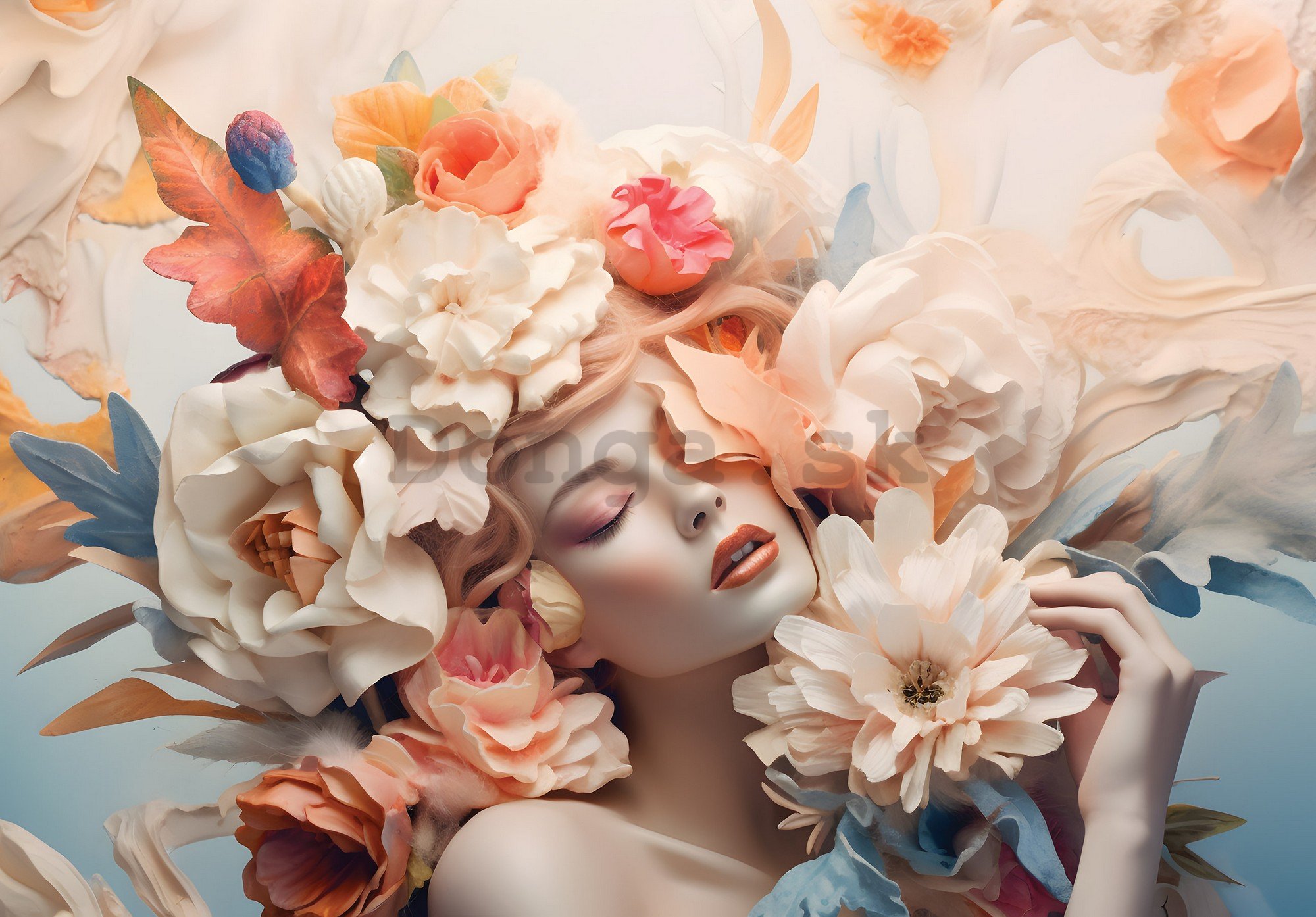 Fototapeta vliesová: Woman flowers pastel elegance - 416x254 cm