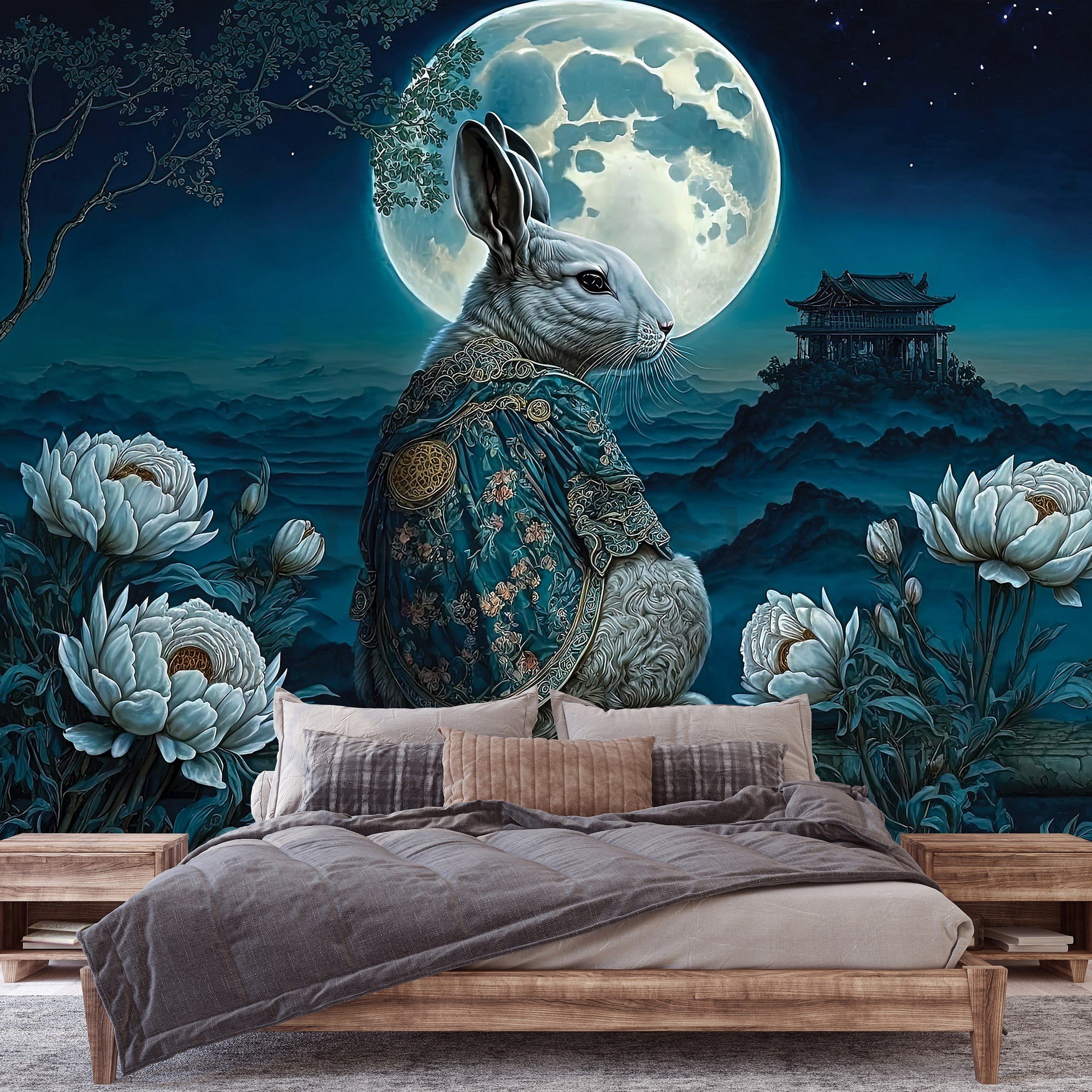 Fototapeta vliesová: Art Orient rabbit moon - 416x254 cm