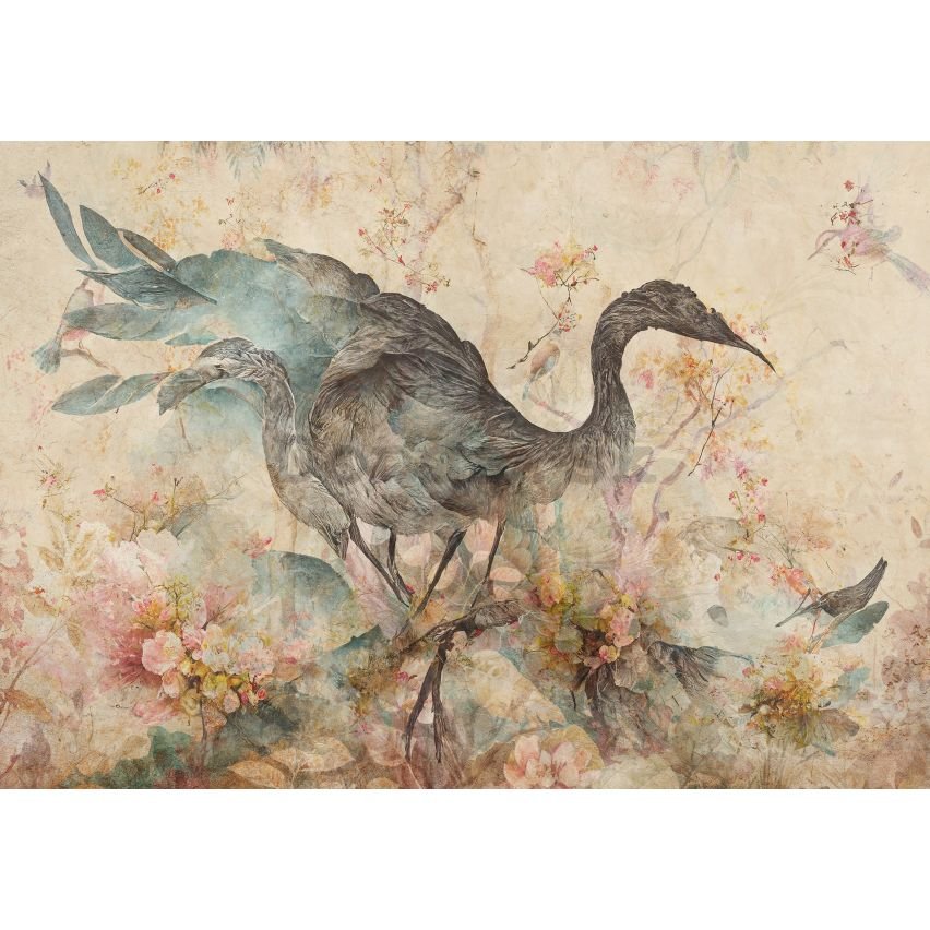 Fototapeta vliesová: Art abstraction bird flowers - 416x254 cm