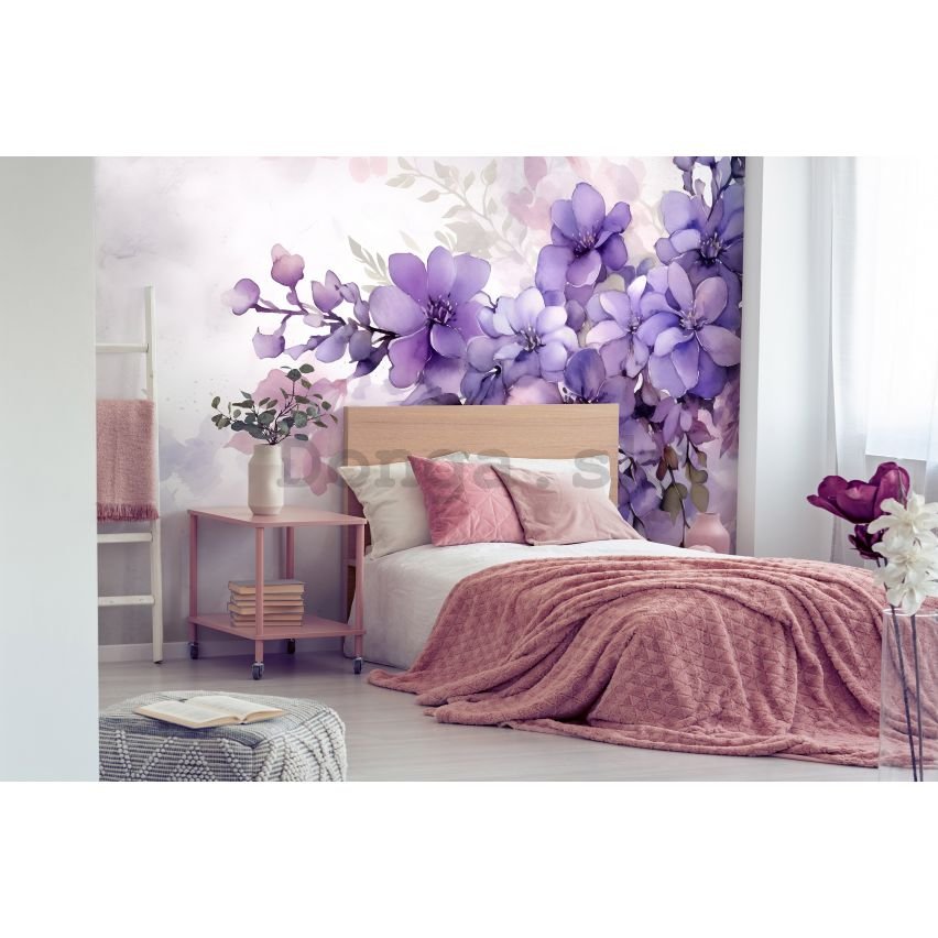 Fototapeta vliesová: Violet Romantic Painted Flowers - 416x254 cm