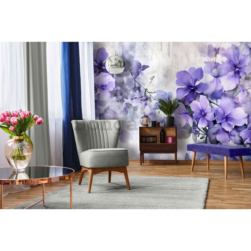 Fototapeta vliesová: Violet Romantic Painted Flowers (1) - 416x254 cm
