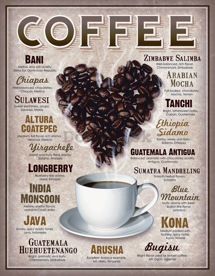 Plechová ceduľa - Coffee (Kávové srdce)