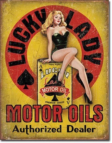 Plechová ceduľa - Lucky Lady Motor Oil